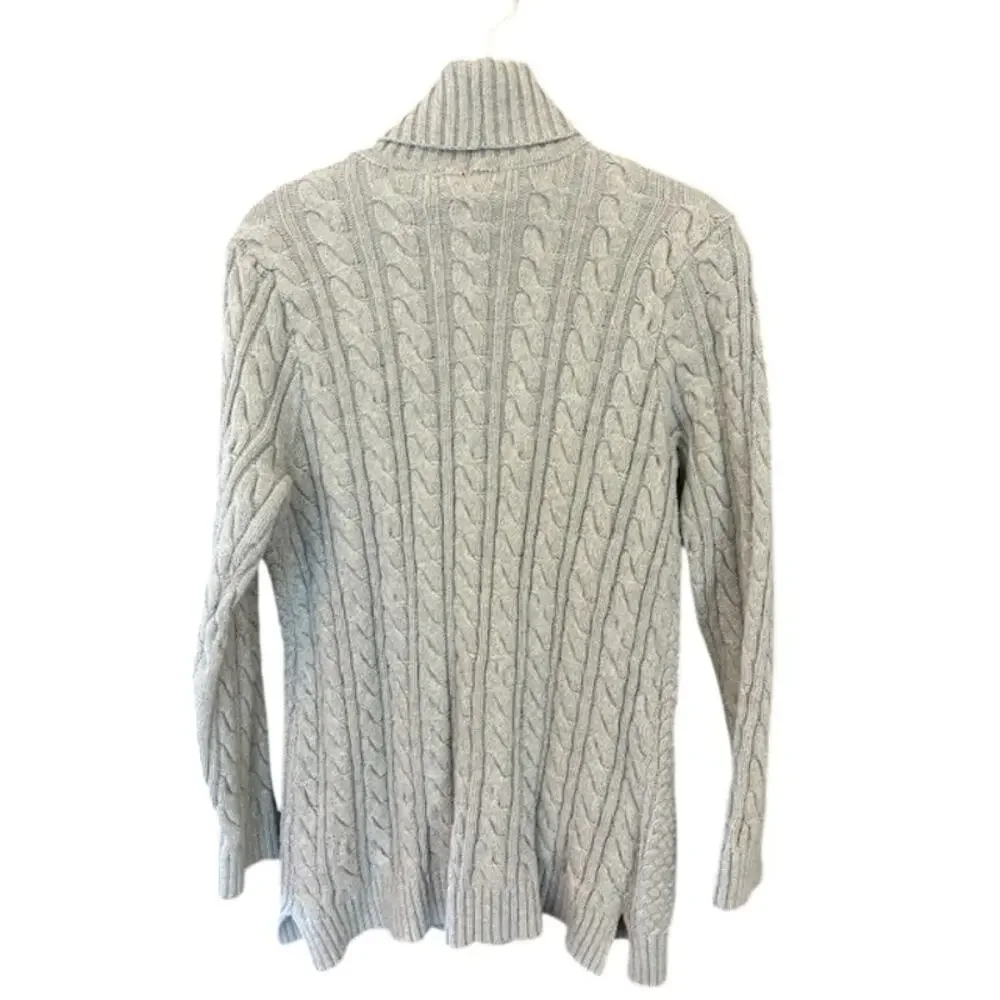 Jeanne Pierre Gray‎ Turtleneck Sweater Cotton Chunky Cable Knit Fisherman Large